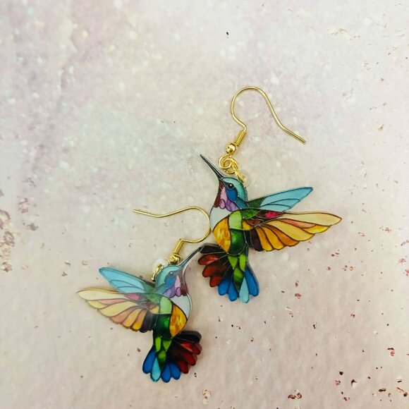 Stained glass Bird earrings - Picture 3 of 4